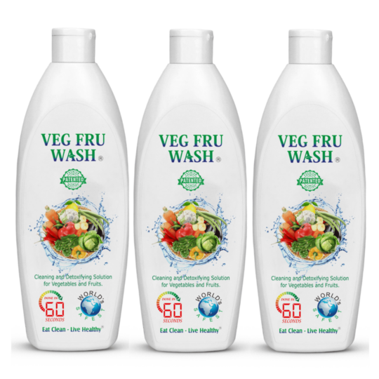 VEG FRU WASH, Vegetable and Fruit Cleaner - FSSAI Licensed | Removes 99.9% Germs, Pesticides. 100% Food Grade Ingredients. Since 2004, 400ml x 3pc